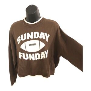 Jessica Simpson brown white trim crewneck Sunday Funday long sleeve sweater szXS